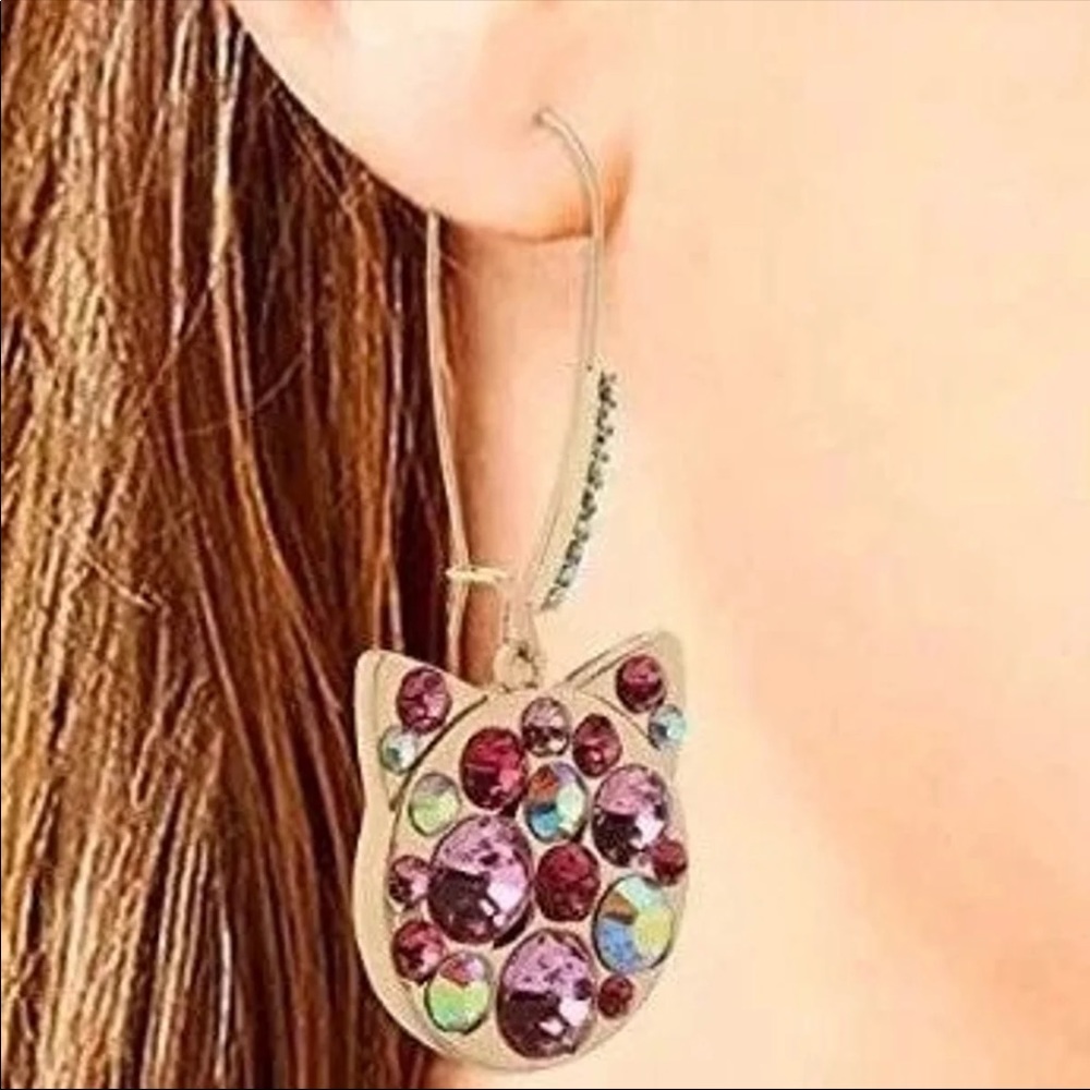 Brand New Betsey Johnson Cat face-shaped drop earrings